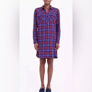 NWT J. Crew Red and Blue Flannel Popover Tunic Dress, XS Petite (NEW WITH TAGS)